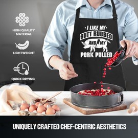 shop4ever I Like My Butt Rubbed and My Pork Pulled Adjustable Kitchen BBQ Grilling Chef Apron with Pockets | Birthday Gifts for Dad, Husband, Brother, Boyfriend, Grandpa, Son, Friend, Chef