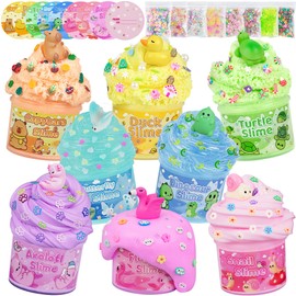 Joytry 8 Pack Animal Slime Kit for Kids - Cloud, Butter & Clear Slime with Fun Charms & Add-Ins, Sensory Toy for Girls & Boys Ages 8-12, Birthday Slime Party Favors, Goodie Bag Stuffers