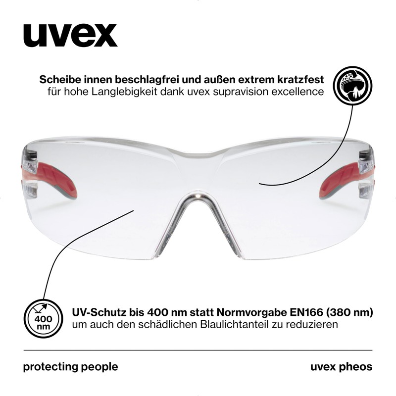 Uvex Pheos - Safety Glasses - Temple Glasses Supravision Excellence