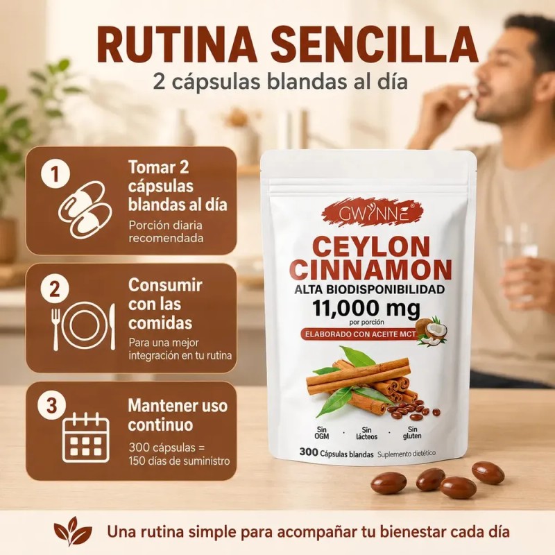GWYNNE - Ceylon Cinnamon 300 Capsules 20:1 con Aceite MCT,alta