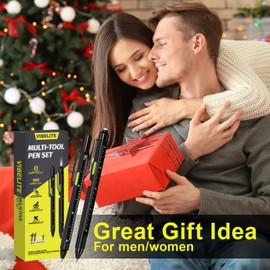 VIBELITE 11 in 1 Multitool Pen Set with LED, Stylus, Level, Screwdriver, Flathead, Gadgets for Men Gifts for Dad, Birthday Gifts for Men, Him, Husband, Father, Black