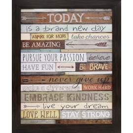 Inspirational Wall Art For Office Framed Print Motivational Quotes - Today New Day Sign - Home Decor Positive Picture Encouraging Sayings Gift Work Bathroom Hanging Decoration Artwork