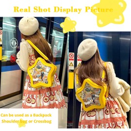 RETEN Ita Bag Shape Backpack, Kawaii Pin Display Clear Shoulder Bag, Y2k Yellow Handbag, PU Leather Aesthetic Cute Backpack