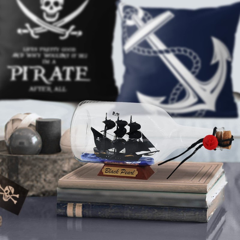 NAUTIMALL Black Pearl Caribbean Pirate Model Ship in a Bottle