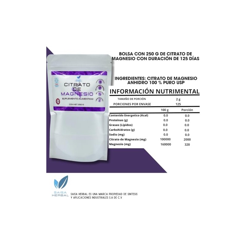 Citrato De Magnesio 250 G. Y Citrato De Potasio 250