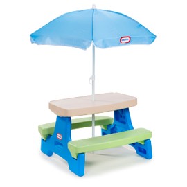 Little Tikes Easy Store Picnic Table with Umbrella, Multi Color, 42.00''L x 38.00''W x 19.75''H