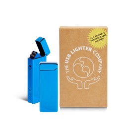 USB Lighter Co. Pocket Electric Dual Arc Windproof Flameless USB Rechargeable Lighter Portable for Candle Camping BBQ Grill Gift Outdoors (Blue)