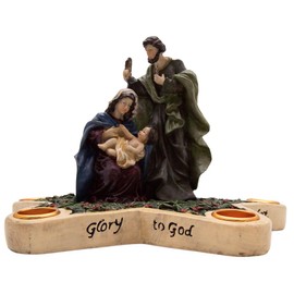 Nativity Star Advent Wreath, Religious Holiday Decor, Freestanding Tabletop Christmas Decoration, 8.75 Inches