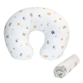 Elyxen Nursing Pillow Cover(Only Pillowcase) Soft Cotton Removable Cover for Breastfeeding Pillows, Ultra Comfortable Breathable Slipcover for Newborn Baby Girl and Boy (Blue Bear)