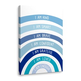 I Am Kind Smart Brave Framed Canvas Wall Art Decor 16×24 inch,Boho Colorful Rainbow Girl Nursery Quote Print Painting Artwork Home Wall Decoration For Home Nursery Playroom Girls Room Kids Room