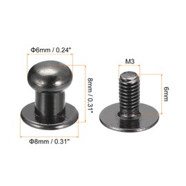 sourcing map 6mm Ball Head Stud Rivets Screw Back, 20Pack Round Head Button Nipple Rivet for DIY Leather Craft Handbag Belt, Metallic Black