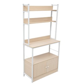 Oiveinya 5 Tier Kitchen Rack, Free Standing Metal Kitchen Bakers Rack with Storage Cabinet,Kitchen Microwave Storage Shelf Heavy Duty Wine Rack for Living Room Kitchen Bedroom Hotel (White)