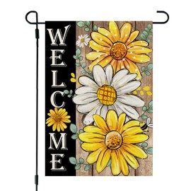 CROWNED BEAUTY Summer Garden Flag Daisy Sunflower Double Sided 12x18 Inches Small Burlap Seasonal Welcome Yard Spring Decoration for Outside Porch CF1810-12