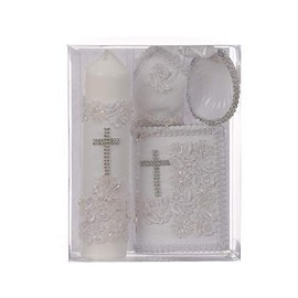 Boys or Girls Christening Baptism White Candle Set Gift Missal English Unisex Cross