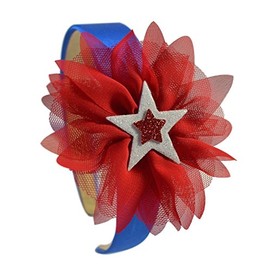 Patriotic USA Chiffon Flower and Glitter Stars Girls Arch Headband
