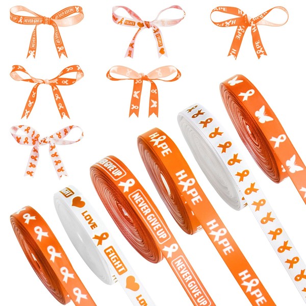 WANDIC 6 Pcs Orange Ribbons,Polyester Ribbons Leukemia Lymphoma Awareness Ribbons