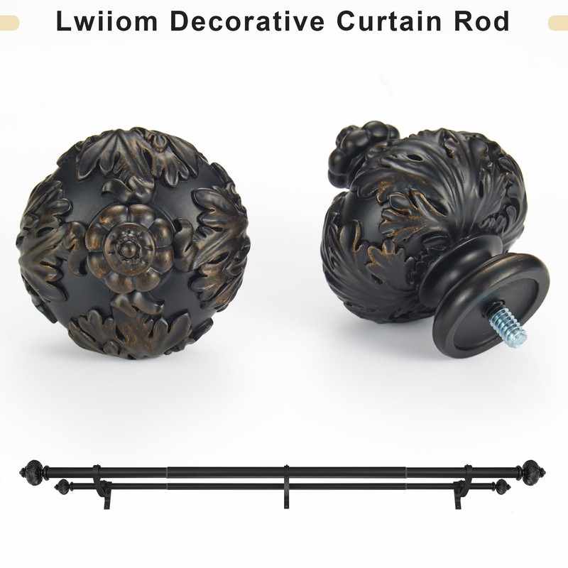 Lwiiom Heavy Duty Double Curtain Rod with Palm Leaves Finials