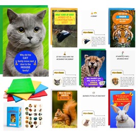 Imperial Designs 50 Animal Jokes & Fun Facts Cards For Kids, No Repeats (4x6), Bulk Funny Greeting Cards With Envelopes and Stickers for Parents, Grandparents, Camp, Lunch Box