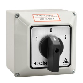 Heschen Universal Rotary Cam Selector Changeover Switch, SZW26-125/D202.2D, 660V 125A, ON-OFF-ON 3 Position, 2 Phase, 8 Terminals, with Master Switch Exterior Box