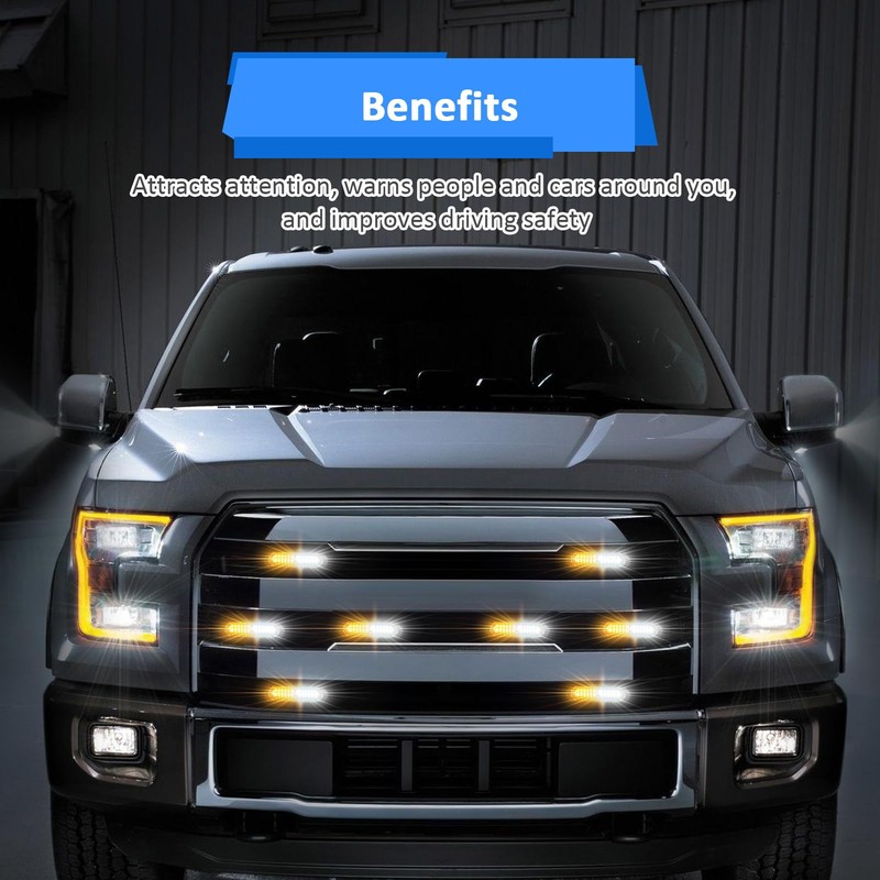 Wsays 12 LED White Amber Strobe Emergency Hazard Warning Light