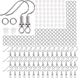 AIEX 300 PCS Earrings Making Supplies Kit 925 Silver Plated Earring Hooks Hypoallergenic Ear Wire Hooks for DIY Earring Making with Clear Earring Safety Backs and Jump Rings