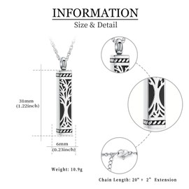 shajwo Tree of Life Urn Necklaces for Ashes for Women Men Cube Bar Cremation Jewelry for Ashes Memorial Human Ashes Pendant,Silver
