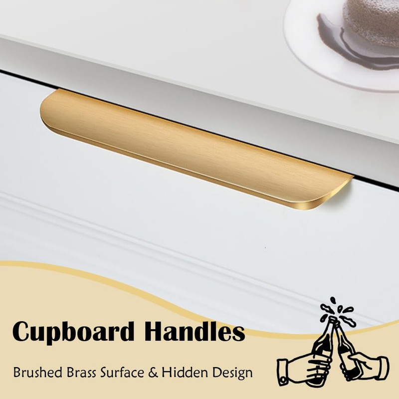 YUEYIXII 2 Pack Finger Edge Pull Golden Kitchen Cupboard Handles