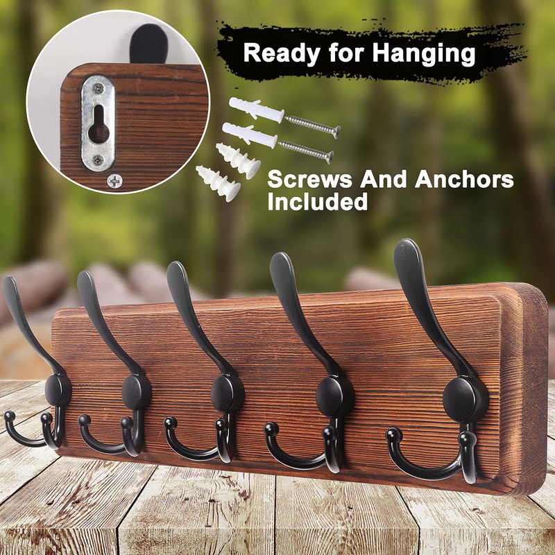 Dseap Coat Rack Wall Mounted - 5 Tri Hooks, Heavy