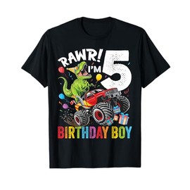 5th Birthday Boy Dinosaur Monster Truck T-Shirt