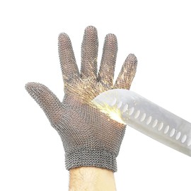 RETON-PPE Highest Level Cut Resistant Gloves Food Grade,Chainmail Gloves for Cutting Meat&Food,Spring Wristband,Stainless Steel Mesh Metal Glove,Safety Work Cut Proof Glove for Chef/Butcher(L)
