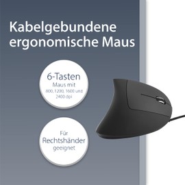 MediaRange ergonomische 6-Tasten Maus mit optischem Sensor für Rechtshänder, kabelgebunden, schwarz