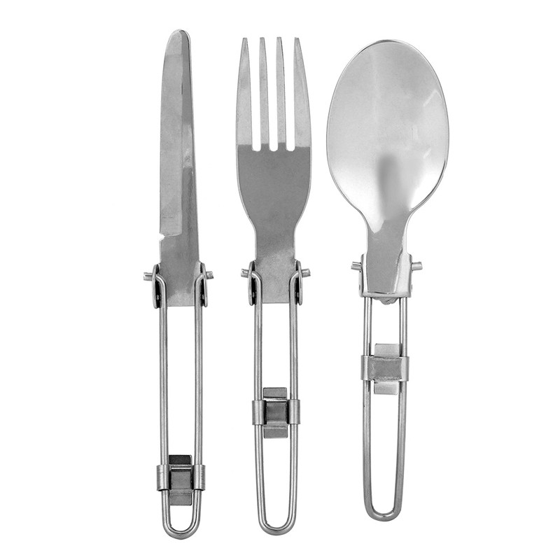 Outdoor Portable Tableware Set Folding Stainless Steel Spoon Fork Knife