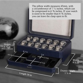ROTHWELL 12 Slot Leather Watch Box with Valet Drawer - 12 Slot Luxury Watch Case Display Organizer, Microsuede Liner, Mens Accessories Holder, Jewelry Case, Jewelry Display Organizer (Dark Blue/Grey)
