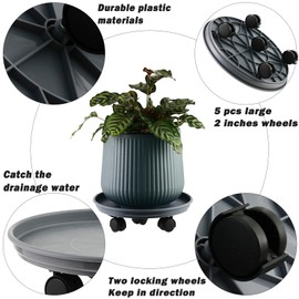 6 Packs 15” Extra-large Plant Caddy Plant Saucers on Wheels Rolling Plant Stands Heavy-duty Plant Dolly Plastic Planter Roller Base Pot Movers Outdoor Plant Tray Coaster, Clear Plant Saucers x 6