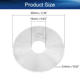 Auniwaig Circular Saw Blades 60mm x 16mm x 0.4mm 72T HSS6542 Slitting Saw Cutter Cutting Tool for Cutting Metal 1pcs