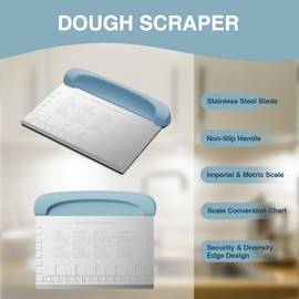Herramienta de corte de masa raspadora de banco, raspador de pasteles para pan y pizza, cuchillo de banco raspador de masa de cocina para hornear, raspador de alimentos de acero inoxidable con asas de