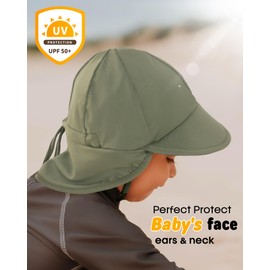FURTALK Baby Sun Hat Summer Beach Hat UPF 50+ Adjustable Soft Baby Swim Hat with Neck Flap Green
