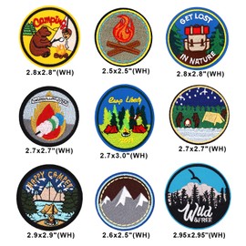 Winrase 9pcs Outdoor Round Camper Iron on Patches Embroidered Motif Applique Decoration Sew On Patches Custom Patches for DIY Jeans,Jacket,Clothes,Bag,Backpack,Cap,Arts Craft Sew Making (Camper 9pcs)