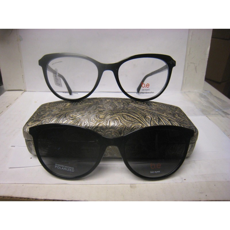 Bio Eyes Eden Eyeglass Frames with Polarized Magnetic Sunglasses Black