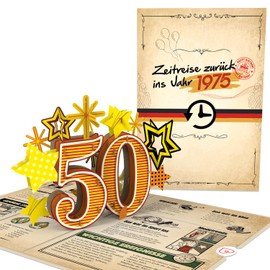 papercrush® Pop-Up Card "Back to the Year 1975" - Funny 3D Birthday Card for 50th Birthday for Wife & Man - Special Greeting Card 50 Years with Funny Facts on the Vintage