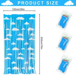 3Pcs Blue and White Foil Fringe Curtain Party Background Decorations, Blue Sky White Clouds Backdrop Photo Props Tinsel Foil Fringe Curtains, Baby Shower Birthday Party Supplies