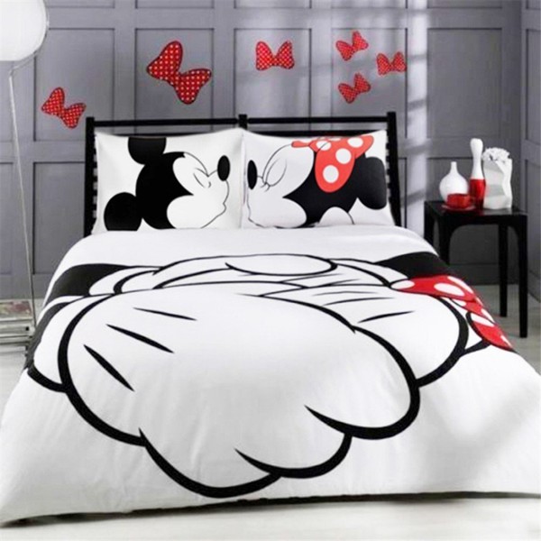 Haru Homie Microfiber Reversible Printing Mickey Mouse Couples Duvet Cover 3PCS Bedding Set with Zipper Closure - Ultra Soft Lightweight and Easy Care, Full
