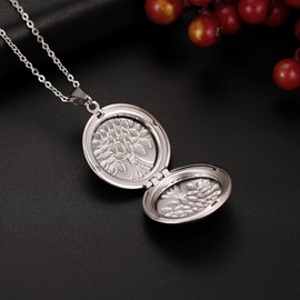 Cupimatch Photo Pendant Locket to Open: Pictures Photo Pendant with Tree of Life Flowers Round Chain Women's Amulet Necklace with 45 cm Chain Silver Gold, Stainless Steel