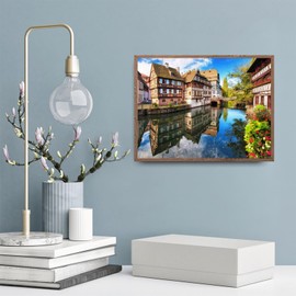 Cityscape 5D DIY Diamond Painting Kits for Adults, France Strasbourg Germany Place Europe House Scene Town Art Medieval Diamond Painting Accessories by Numbers Full Drill 12x16inch/30x40cm