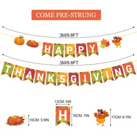PTFNY Happy Thanksgiving Banner Thanksgiving Banner Garland with Maple Leaves Turkey Pumpkin Signs for Fall Thanksgiving Day Party Decorations Friendsgiving Party Supplies