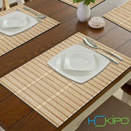 HOKIPO Reversible Bamboo Wooden Placemats for Dining Table Mats, Cream, 45x30 cm, Set of 6