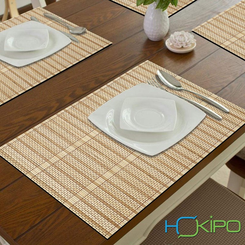HOKIPO Reversible Bamboo Wooden Placemats for Dining Table Mats, Cream,