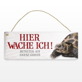 Metal Sign with Turtle Motif and Saying "Betreten auf eigene Gefahr - Hier wache ich!"