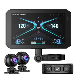YESOK 5" Motorcycle Dash Cam Front and Rear, 1080P+1080P Motorcycle Camera, CarPlay & Android Auto, IP67 Waterproof, 2.4GHz+5GHz WiFi, Night Vision, G-Sensor, GPS, Parking Mode, 64GB Card Included