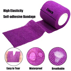 Smanzu 6 Pack 2" x 5 Yards Self Adherent Wrap Bulk Breathable Self Adhesive Vet Tape for Pets, Stretchy Sports Cohesive Bandage Wrap for Athletic, Wrist and Ankle(Purple)